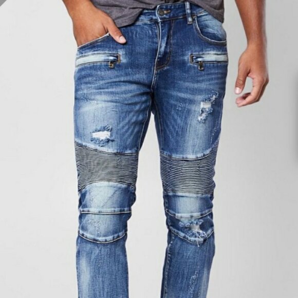 DOPE Biker Moto Distressed Skinny Jeans - Picture 1 of 9